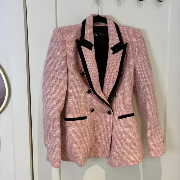 Zara Pink Tweed Double Breasted Structured Blazer XS - Picture 6 of 9